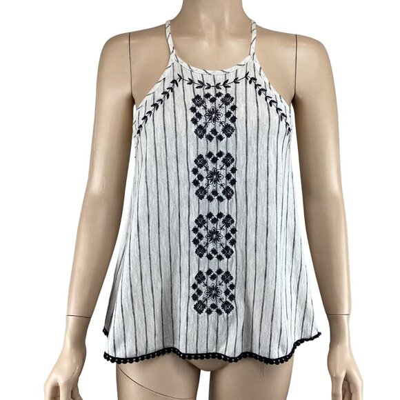 Coco & Jameson Top‎ Size Medium Embroidered Striped Tank - Picture 1 of 8